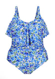 Capriosca - Long Frill V Neck One Piece- Blue Print