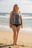 Ocean Curl - Tankini Dee - Black/White Print